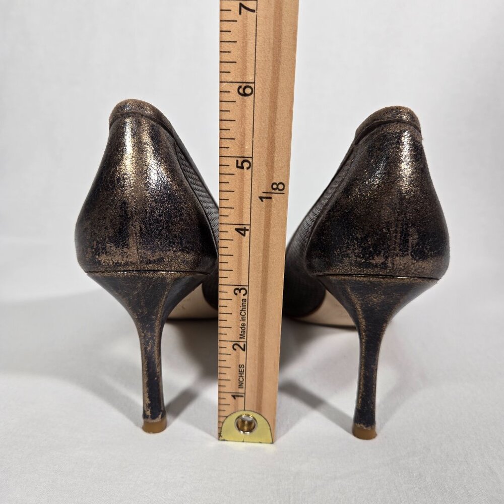 DONALD J PLINER Gold Metallic Brush Off LEATHER Pointed Toe Heel Pumps Size 8.5M - Picture 11 of 17